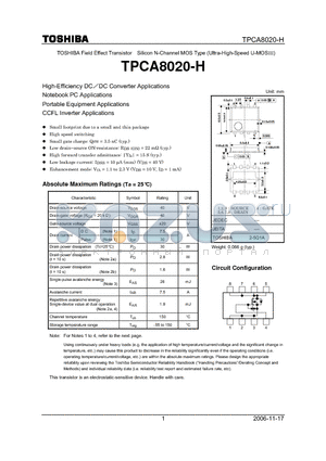TPCA8020-H datasheet - Silicon N-Channel MOS Type (Ultra-High-Speed U-MOSIII) High-Efficiency DCDC Converter Applications