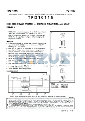TPD1011 datasheet - HIGH SIDE POWER SWITCH FOR MOTORS SOLENOIDS AND LAMP DRIVERS