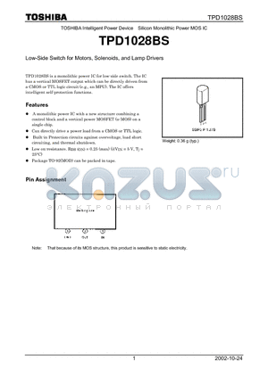 TPD1028BS datasheet - TOSHIBA Intelligent Power Device Silicon Monolithic Power MOS IC