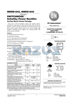 MBRB1045G datasheet - SWITCHMODE Schottky Power Rectifier