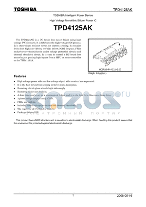 TPD4125AK datasheet - Intelligent Power Device High Voltage Monolithic Silicon Power IC