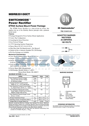 MBRB20100CTT4 datasheet - SWITCHMODE Power Rectifier