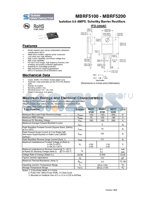 MBRF5200 datasheet - Isolation 5.0 AMPS. Schottky Barrier Rectifiers