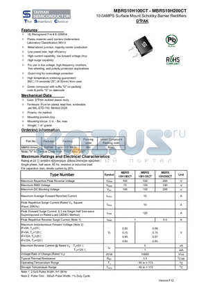 MBRS10H100CT datasheet - 10.0AMPS Surface Mount Schottky Barrier Rectifiers