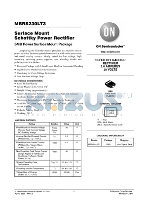 MBRS230LT3 datasheet - Surface Mount Schottky Power Rectifier
