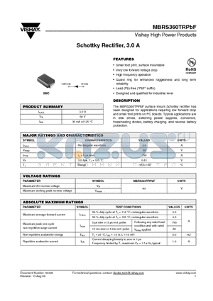 MBRS360TR datasheet - Schottky Rectifier, 3.0 A