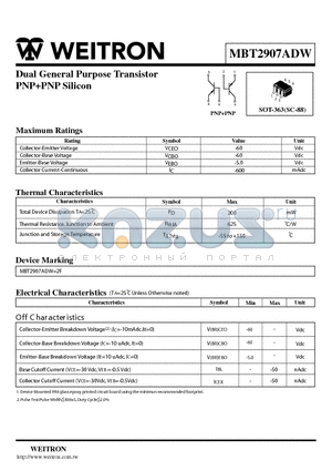 MBT2907ADW datasheet - Dual General Purpose Transistor PNPPNP Silicon