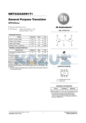 MBT2222ADW1T1 datasheet - General Purpose Transistor