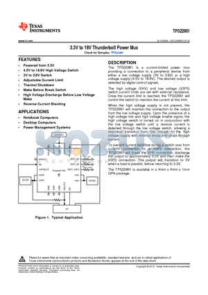 TPS22981RGPR datasheet - 3.3V to 18V Thunderbolt Power Mux