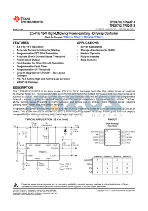 TPS24710 datasheet - 2.5-V to 18-V High-Efficiency Power-Limiting Hot-Swap Controller