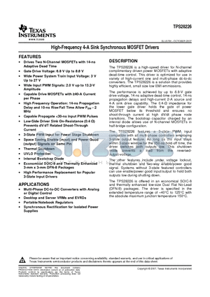 TPS28226D datasheet - High-Frequency 4-A Sink Synchronous MOSFET Drivers