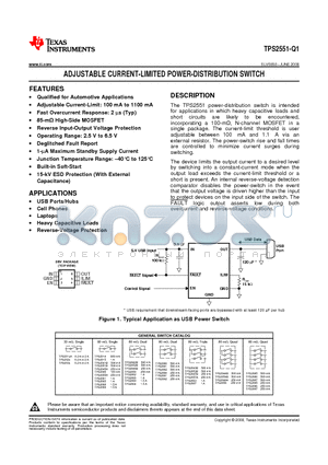 TPS2551QDBVRQ1 datasheet - ADJUSTABLE CURRENT-LIMITED POWER-DISTRIBUTION SWITCH