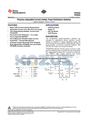 TPS2555DRCR datasheet - Precision Adjustable Current-Limited, Power-Distribution Switches