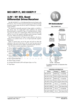 MC100EP17DT datasheet - 3.3V / 5V ECL Quad Differential Driver/Receiver