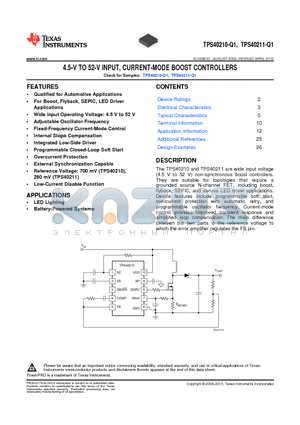 TPS40210-Q1 datasheet - 4.5-V TO 52-V INPUT, CURRENT-MODE BOOST CONTROLLERS