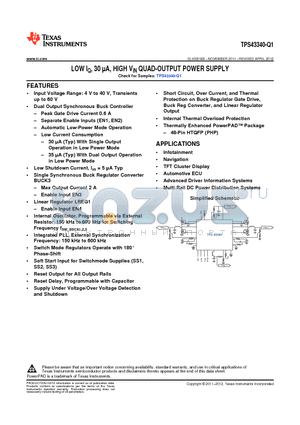 TPS43340QPHPRQ1 datasheet - LOW IQ, 30 lA, HIGH VIN QUAD-OUTPUT POWER SUPPLY