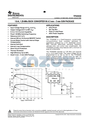 TPS40222DRPT datasheet - 1.6-A, 1.25-MHz BUCK CONVERTER IN A 3 mm  3 mm SON PACKAGE