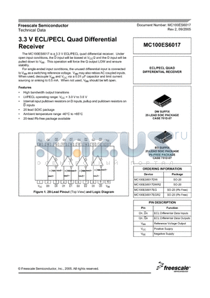 MC100ES6017EG datasheet - 3.3V ECL/PECL Quad Differential Receiver