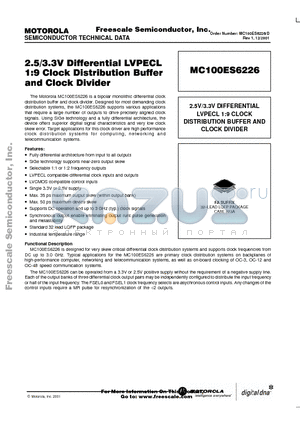 MC100ES6226FA datasheet - 2.5/3.3V Differential LVPECL 1:9 Clock Distribution Buffer and Clock Divider