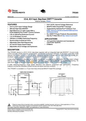 TPS5401 datasheet - 0.5-A, 42-V Input, Step-Down SWIFT Converter