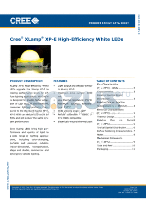 XPEHEW-01-0000-00EC2 datasheet - Cree^ XLamp^ XP-E High-Efficiency White LEDs