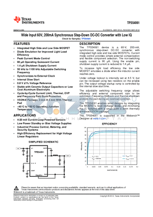 TPS54061DRBT datasheet - Wide Input 60V, 200mA Synchronous Step-Down DC-DC Converter with Low IQ