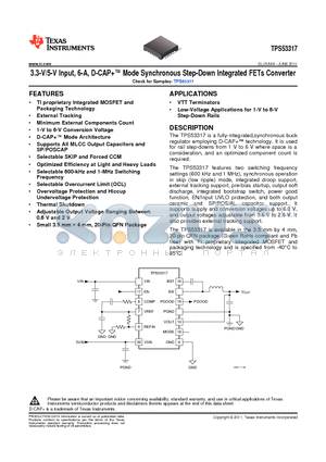 TPS53317RGBR datasheet - 3.3-V/5-V Input, 6-A, D-CAP Mode Synchronous Step-Down Integrated FETs