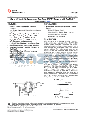 TPS54226RGTT datasheet - 4.5V to 18V Input, 2-A Synchronous Step-Down SWIFTTM Converter with Eco-Mode