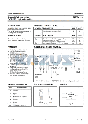 PIP3201-A datasheet - PowerMOS transistor TOPFET high side switch