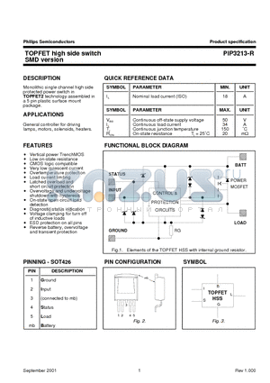 PIP3213 datasheet - TOPFET high side switch SMD version