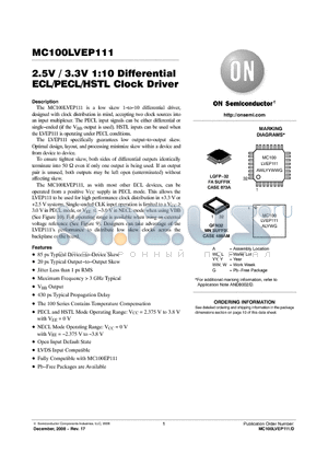 MC100LVEP111FA datasheet - Low-Voltage 1:10 Differential LVECL/LVPECL/LVEPECL/HSTL Clock Driver