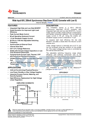 TPS54061DRBR datasheet - Wide Input 60V, 200mA Synchronous Step-Down DC-DC Converter with Low IQ
