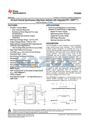 TPS54294 datasheet - 2A Dual Channel Synchronous Step-Down Switcher with Integrated FET ( SWIFT)