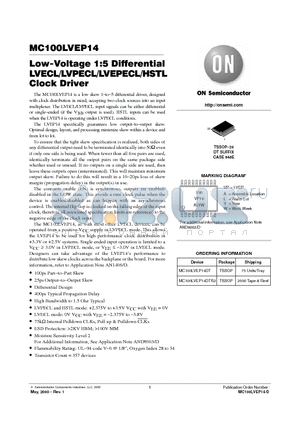 MC100LVEP14DTR2 datasheet - Low-Voltage 1:5 Differential LVECL/LVPECL/LVEPECL/HSTL Clock Driver