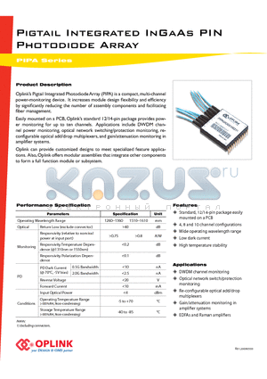 PIPA083051 datasheet - Pigtail Integrated InGaAs PIN Photodiode Array