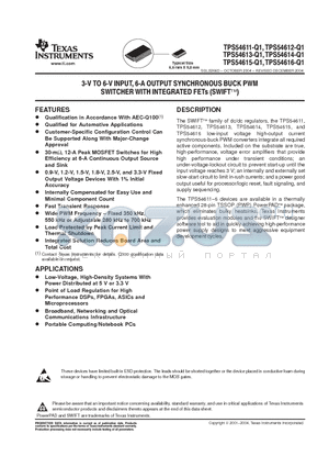 TPS54613QPWPRQ1 datasheet - 3-V TO 6-V INPUT, 6-A OUTPUT SYNCHRONOUS BUCK PWM SWITCHER WITH INTEGRATED FETs(SWIFT)