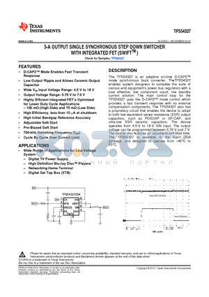 TPS54327 datasheet - 3-A OUTPUT SINGLE SYNCHRONOUS STEP DOWN SWITCHER WITH INTEGRATED FET (SWIFTTM )