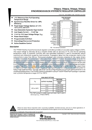 TPS5615 datasheet - SYNCHRONOUS-BUCK HYSTERETIC REGULATOR CONTROLLER