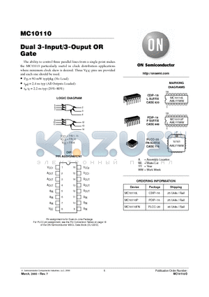MC10110L datasheet - Dual 3-Input/3-Output OR Gate