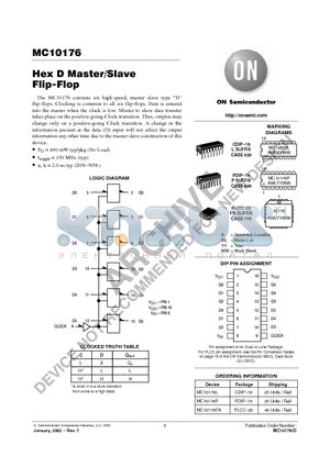 MC10176P datasheet - Hex D Master/Slave Flip-Flop