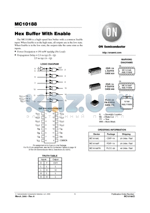 MC10188P datasheet - Hex Buffer With Enable