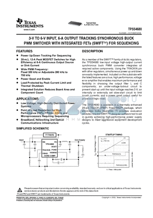 TPS54680 datasheet - 3-V TO 6-V INPUT, 6-A OUTPUT TRACKING SYNCHRONOUS BUCK PWM SWITCHER WITH INTEGRATED FETs (SWIFT) FOR SEQUENCING