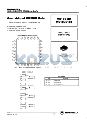 MC10E101 datasheet - QUAD 4-INPUT OR/NOR GATE