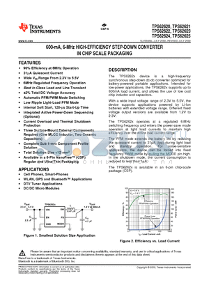 TPS62625YFFT datasheet - 600-mA, 6-MHz HIGH-EFFICIENCY STEP-DOWN CONVERTER IN CHIP SCALE PACKAGING