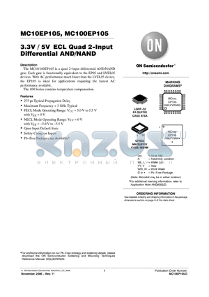 MC10EP105_06 datasheet - 3.3V / 5V ECL Quad 2−Input Differential AND/NAND