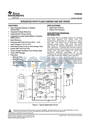 TPS65562RGTT datasheet - INTEGRATED PHOTO FLASH CHARGER AND IGBT DRIVER