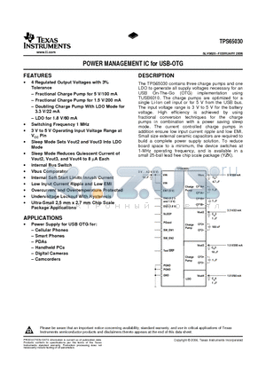TPS65030 datasheet - POWER MANAGEMENT IC for USB-OTG