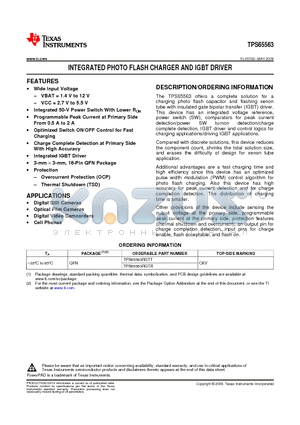 TPS65563RGTR datasheet - INTEGRATED PHOTO FLASH CHARGER AND IGBT DRIVER