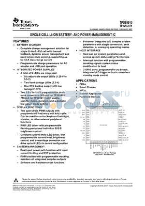 TPS65810 datasheet - SINGLE-CELL Li-ION BATTERY- AND POWER-MANAGEMENT IC