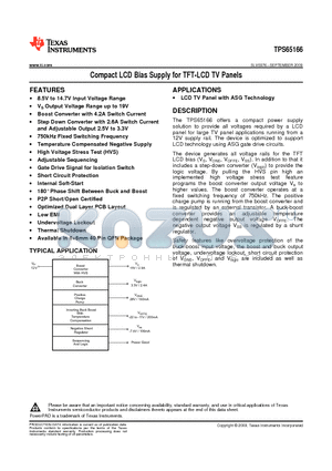 TPS65166RHAR datasheet - Compact LCD Bias Supply for TFT-LCD TV Panels